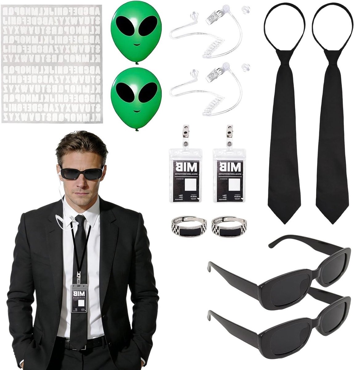 Volledige 15-delige accessoires set voor volwassenen, cosplay en verkleedpartijen met zonnebril, ID-kaart en meer