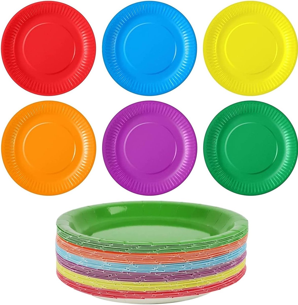 Kleurige Papieren Borden 90 Stuks, 6.9 Inch Wegwerp Borden voor Feestjes, Bruiloften en Picknicks, Ideaal voor Desserts en DIY Schilderen