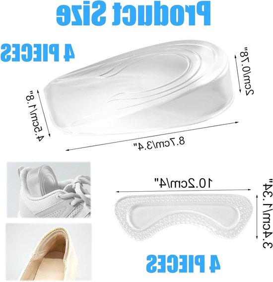 8 Stuks Transparante Gel Hielpads voor Schoenen, Verhogende Inlegzolen voor Comfort en Ondersteuning, Zachte Hielverhogers voor Dames en Heren (2 cm) van Merkloos — afbeelding 5