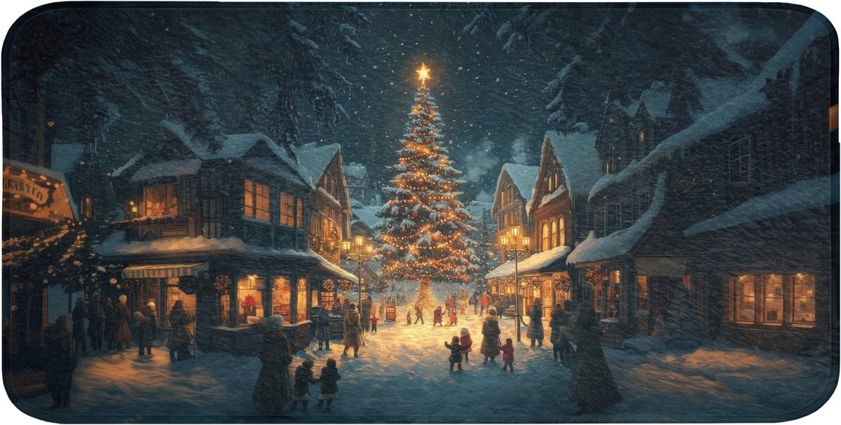 Badmat 120x60 cm - Antislip - Kerstfeest - Dorp - Donker - Badmatten voor badkamer - Badkamermat - Douchemat - Badkamer mat