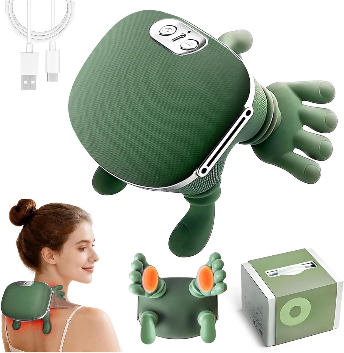4D Nek- en Schoudermassager met Warmte, Shiatsu Rugmassager, Handvormige Kneedfunctie, 3 Massagemodi en 2 Warmte-instellingen, Draagbare Elektrische Massager voor Nekpijnverlichting en Ontspanning