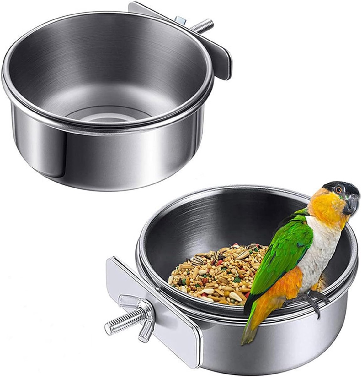 2-delige set Vogelvoerbakken van RVS - 12 cm voor vogels en kleine huisdieren
