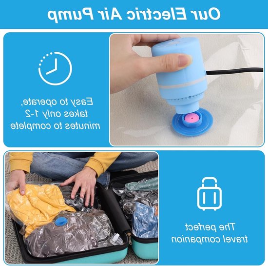 Vacuumzakken met elektrische pomp, 12 stuks voor dekbedden, winterkleding en opslag (2 x 60 x 40 cm, 4 x 70 x 50 cm, 4 x 80 x 60 cm, 2 x 100 x 80 cm) voor optimale ruimtebesparing en bescherming van Merkloos — afbeelding 3