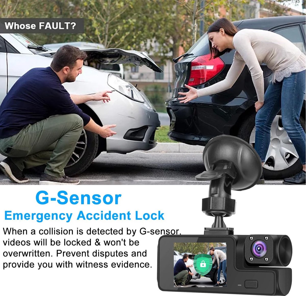 Dashcam - Dashcam voor auto - 1080P Dubbele Dashcam - 170° Groothoek Voertuigcamera - WDR, G-sensor - Loopopname, Nachtzicht – foto 6