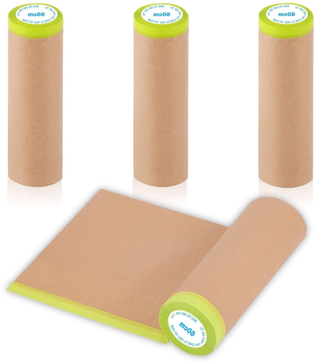 Zelfklevend Afdekpapier voor Schilderwerk - 2-in-1 Masking Tape voor Renovaties, Verfprojecten en Bescherming (3 Rollen - 60 cm x 15 m)