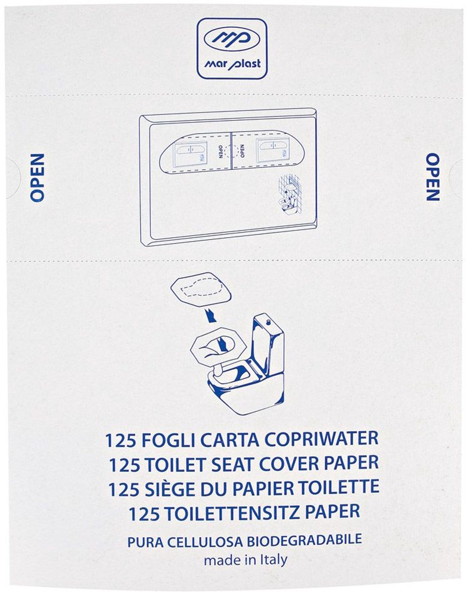 Hygiënische Papieren Toiletbrilhoezen – 125 Stuks (Doos) – Doorgespoeldbaar, Milieuvriendelijk & Plasticvrij – 36 x 40 cm – Voor Schoon en Zorgeloos Gebruik van Openbare Toiletten