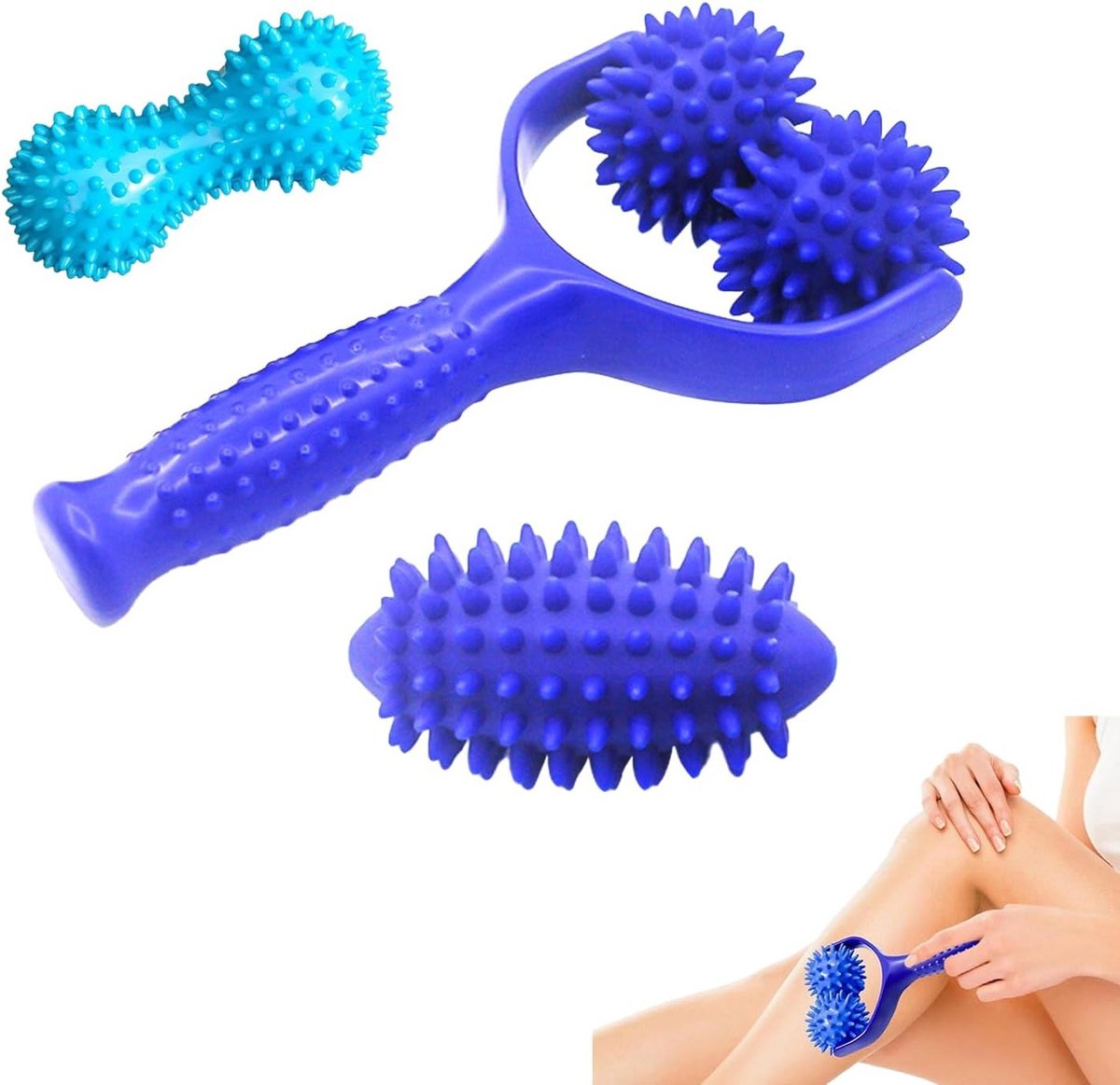 Interchangeable Massage Roller met Handvat, 3 Verwisselbare Massageballen voor Spieren, Ontspanning en Pijnverlichting van Rug, Schouders, Benen en Voeten