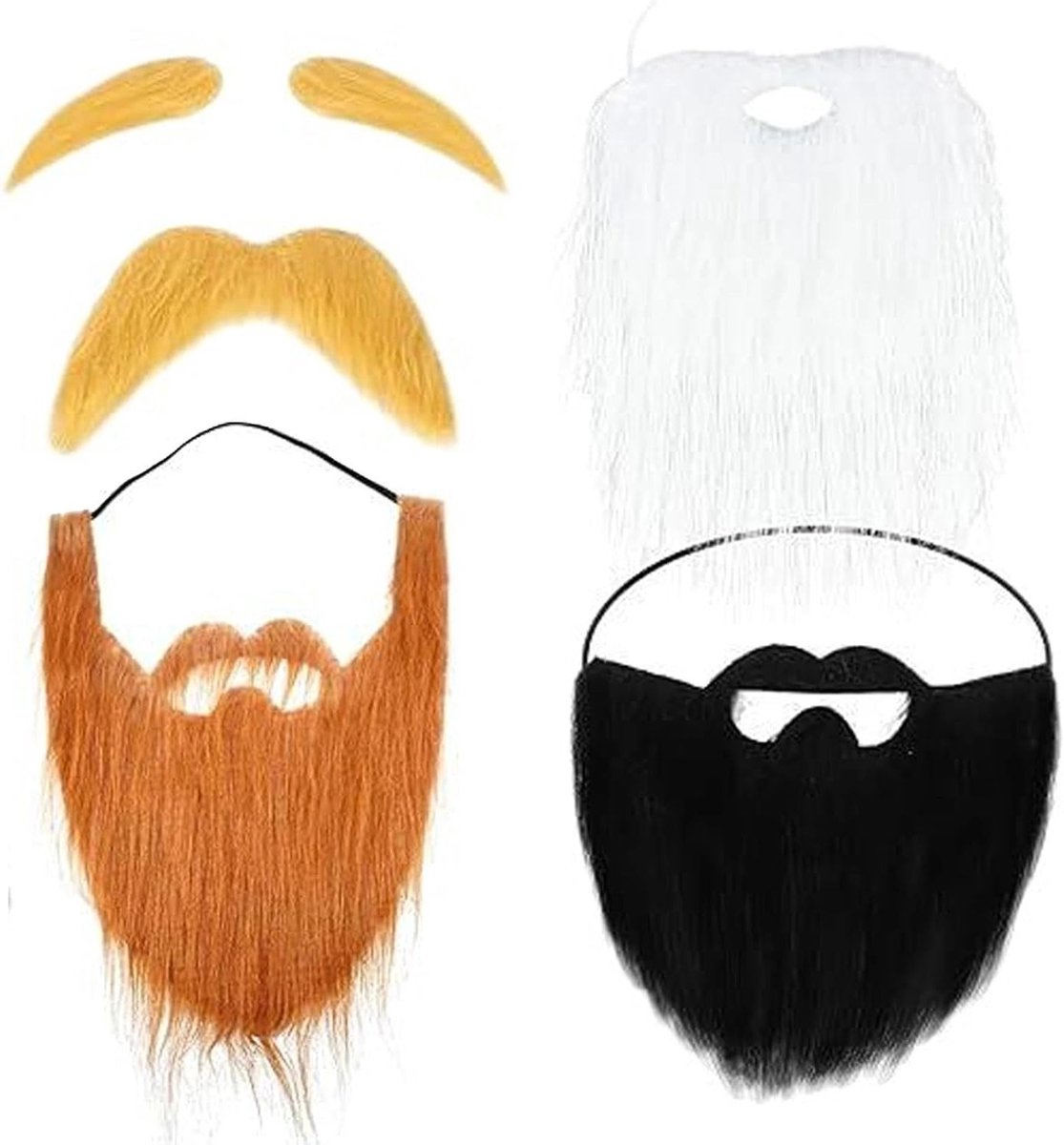 Set van 4 Neppetjes voor Snor en Wenkbrauwen - Realistische Stick-on Baard en Snor voor Halloween, Cosplay en Feestkostuums