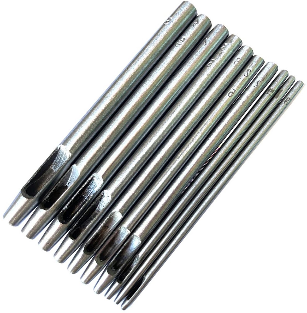 Set van 10 ronde leren perforators 0,8-5 mm voor riemen, linnenpapier en zacht rubbermateriaal