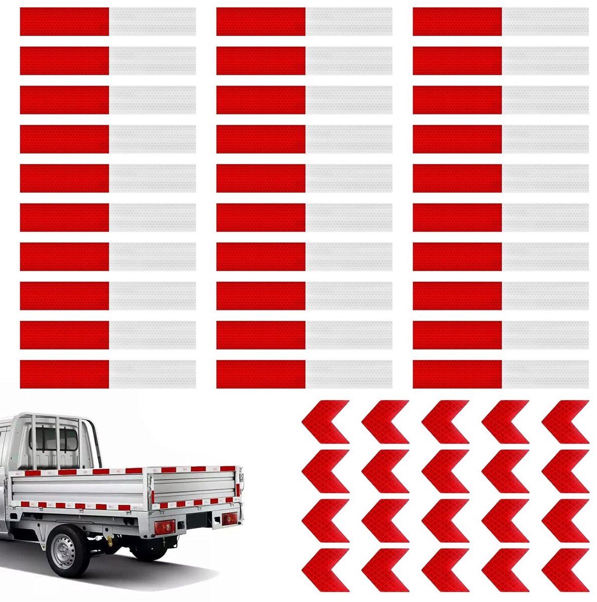 Zelfklevende Reflecterende Tape - 50 Stuks Waterdichte Reflecterende Stickers voor Voertuigen, Fietsen en Motoren in Rood en Wit