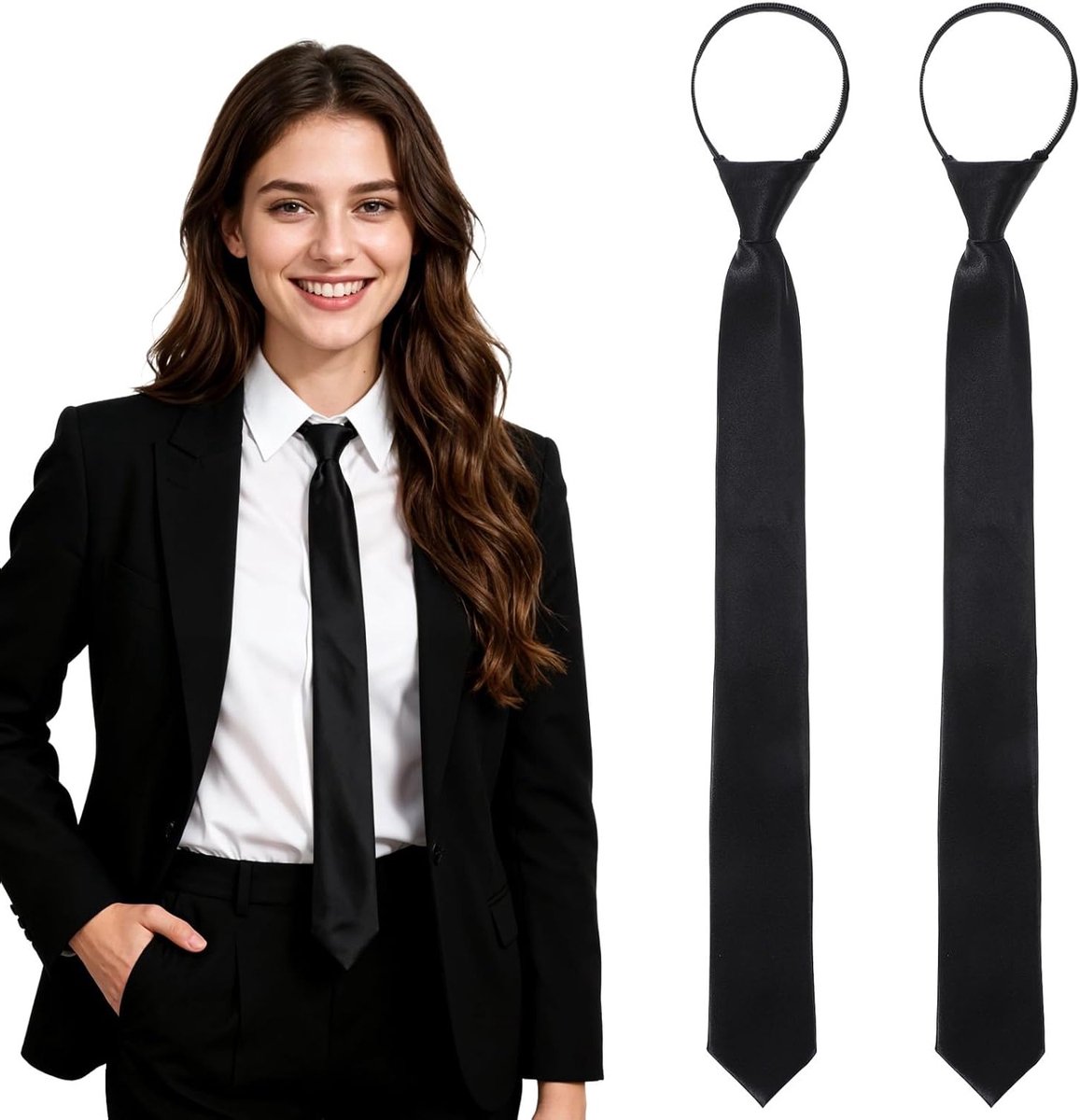 Zwarte Strikdassen voor Dames, Verstelbare Lange Ties voor Shirts, Uniformen en Feestelijke Kostuums, Perfect voor Afstuderen en Casual Gebruik