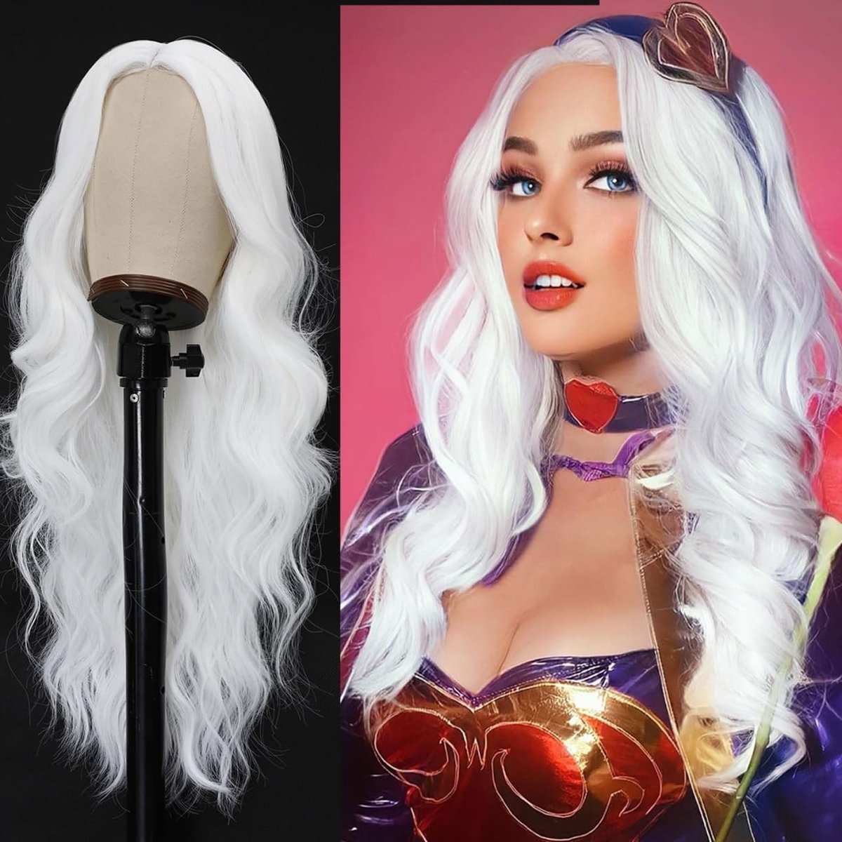 Lange Witte Golvende Natuurlijke Haarwig voor Vrouwen en Meisjes - Perfect voor Cosplay, Feest en Carnaval