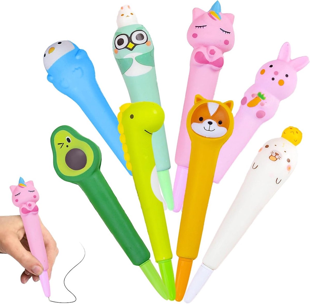 8-delige anti-stress pen set, kleurrijke balpen voor stressverlichting, multifunctionele pen en stressbal voor ontspanning en creativiteit