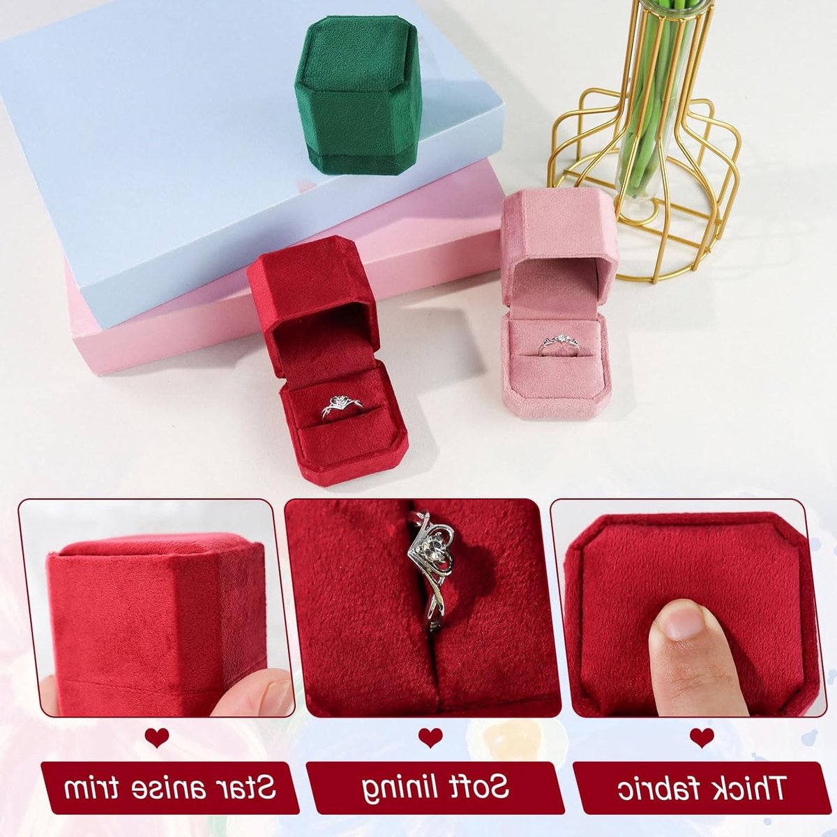 Compacte Vintage Ringdoos van Fluweel, Romantische Opbergdoos voor Ringen en Oorbellen, Perfect voor Verlovingen en Huwelijken (Groen)
