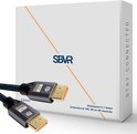 Doos met 'SBVR STAY CONNECTED' logo en twee DisplayPort 2.1 kabels met grijs omhulsel en gouden connectoren.