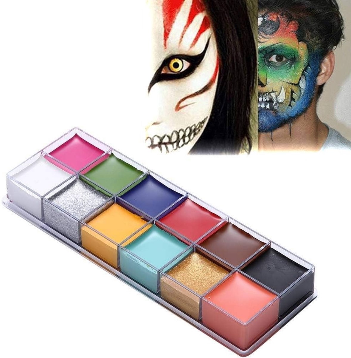 Kleurrijk Make-up Palet met 12 Verfkleuren voor Lichaams- en Gezichtsschildering, Professionele Olieverf voor Halloween en Feestkostuums, Creatieve Bodypaint en Flash Tattoo Make-up