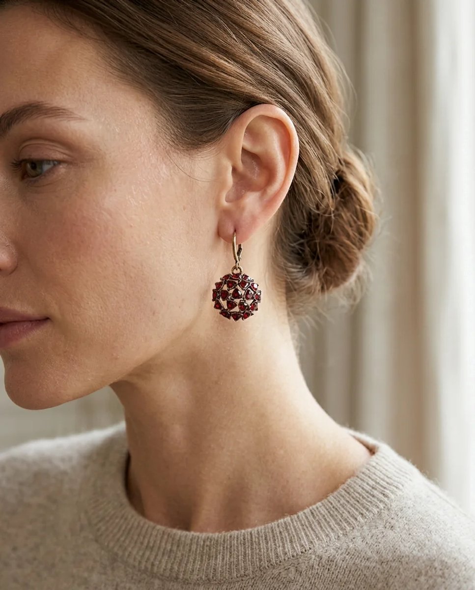 Dorvina Bronzen Oorbellen Authentiek Sieraad Rood Yakut Kristal Steen Rond Topaz Model Vintage Dames Oorbellen