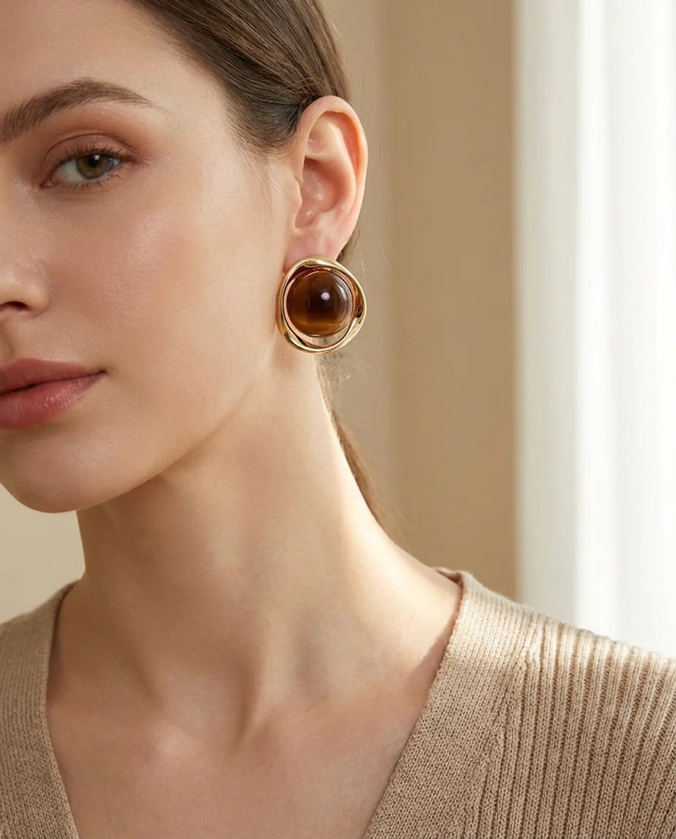 Dorvina VIP Serie Staal Bovenkant Verguld Verkleurt Niet Sieraad Akik Look Knop Vintage Dames Oorbellen