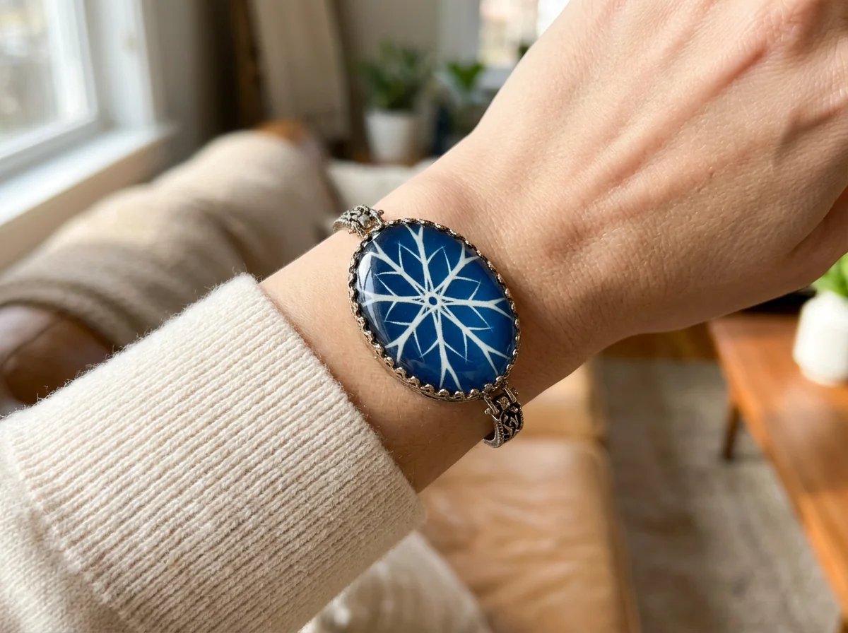 Dorvina Bronzen Authentiek Sieraad Armband Blauw Wit Ovaal Cam Bewerking Vintage Dames Manchet Armband