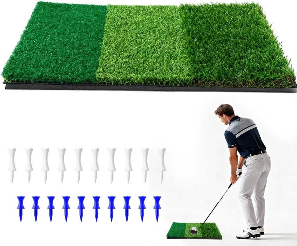 3-in-1 Golf Trainingsmat voor Binnen en Buiten, 60 x 30 cm, Geschikt voor Driving, Chipping en Putting Oefeningen, Draagbare en Duurzame Oefenmat
