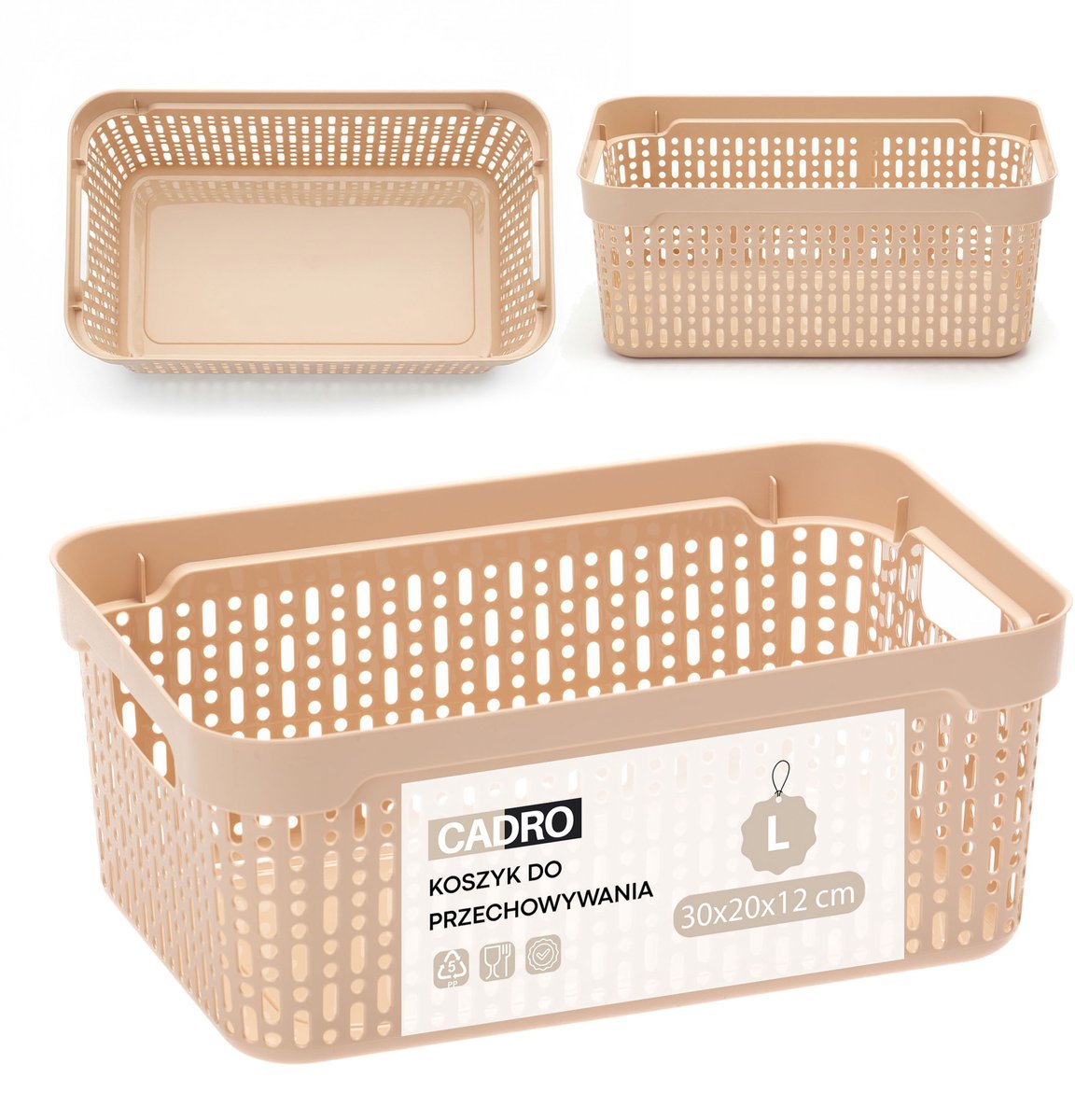 Azuurblauwe Kunststof Opbergmand 30x20x12 cm - Beige