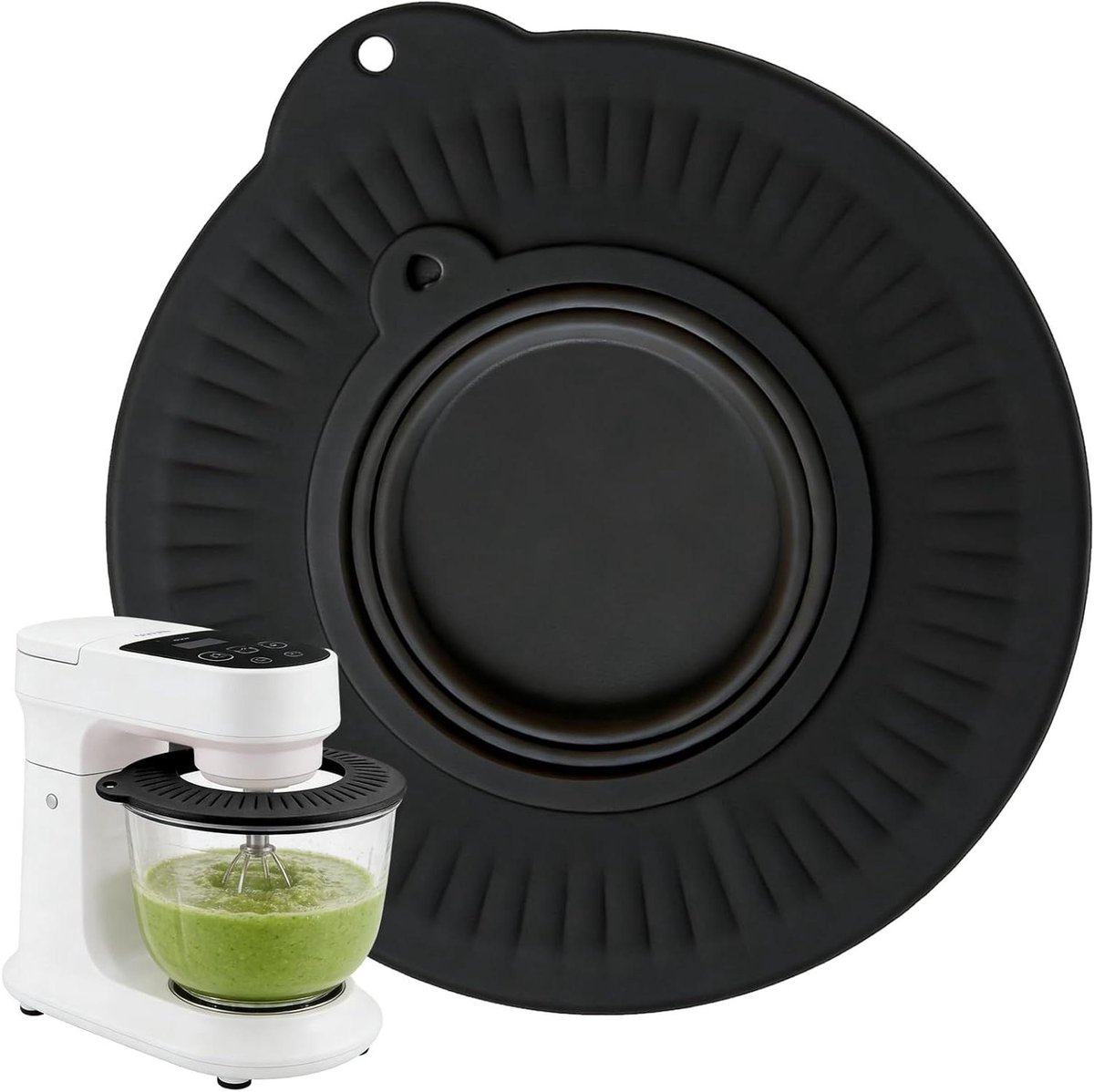 Mixer Spatbescherming - Mengkom Deksel - Schoon Bakken - Hittebestendig Ontwerp - 23 cm Diameter - Zwart