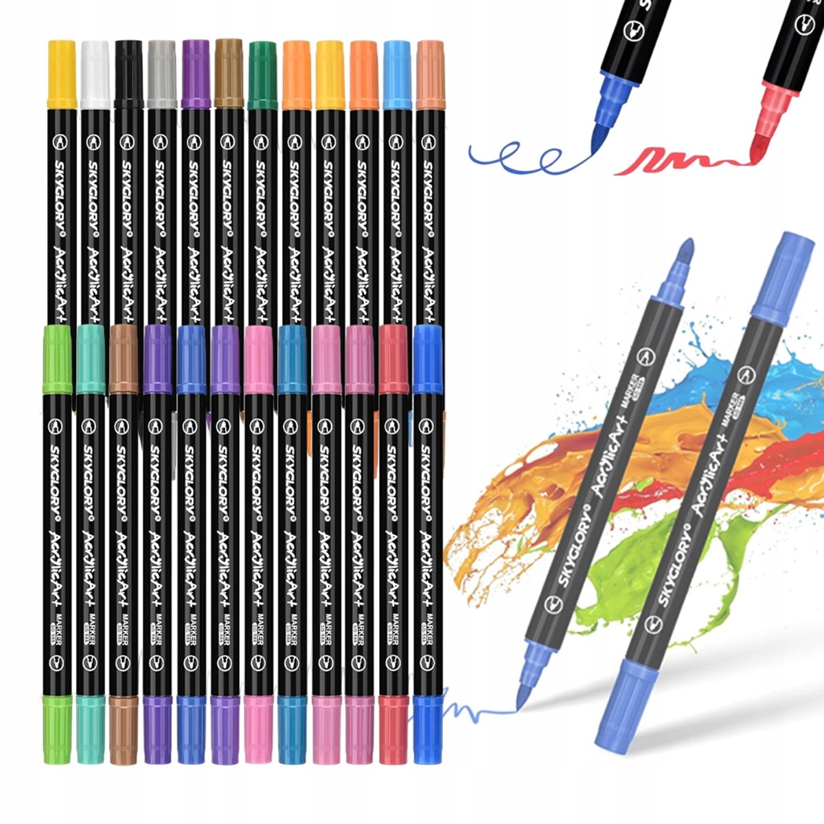 Acryl Markers Set 24 Kleuren Waterdicht voor Stenen, Kaarten & Hout