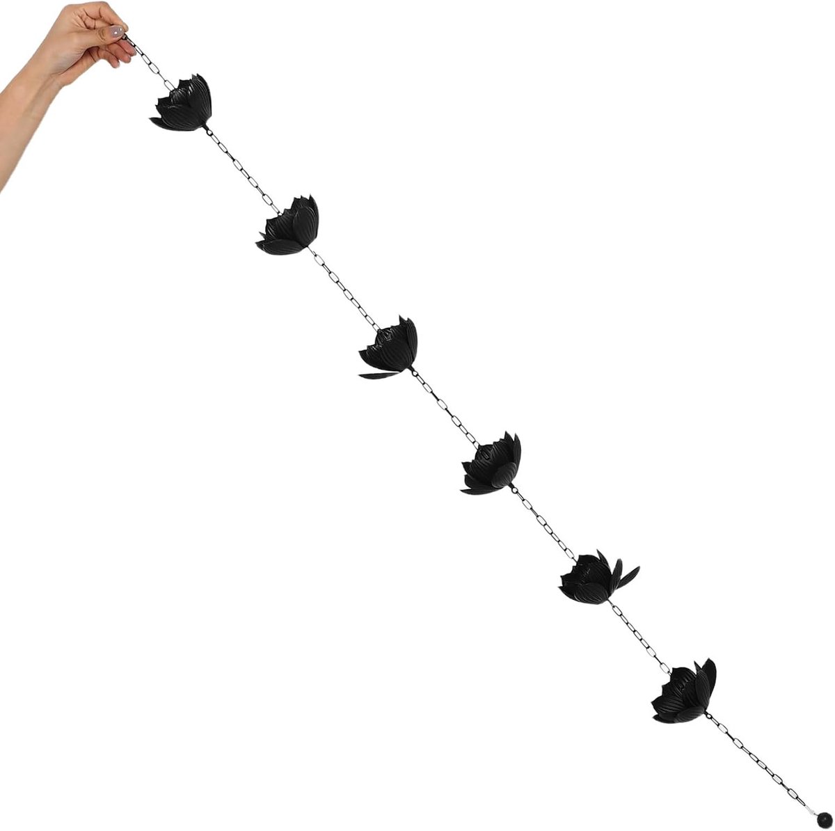 Regenketting - Decoratieve ketting - Tuin decoreren - Lotus design - 1.4 meter - Zwart
