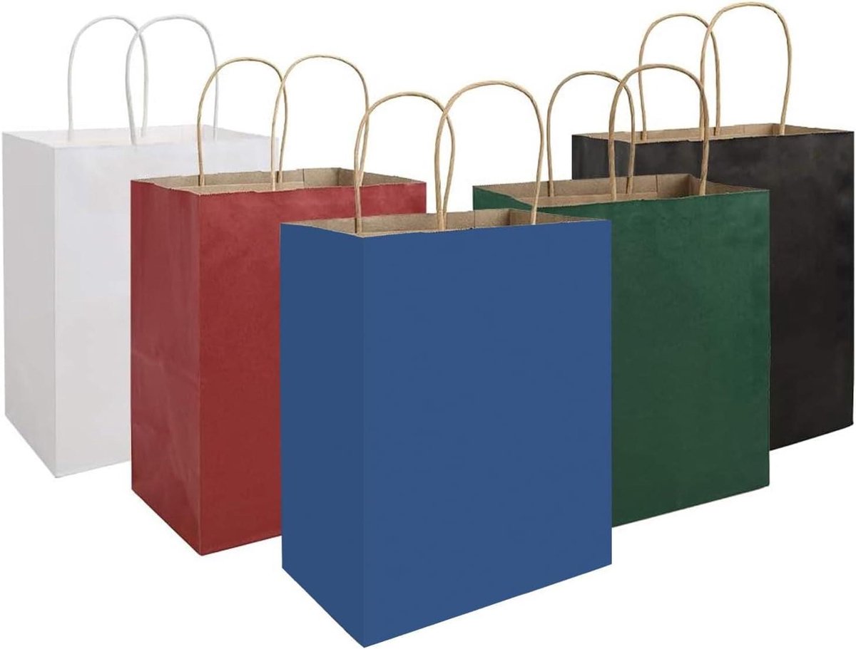 Papieren Cadeauzakjes - Ambachtelijke Tassen - Feestelijke Verpakking - Extra Dik Kraftpapier - 100 Stuks - Veelkleurig