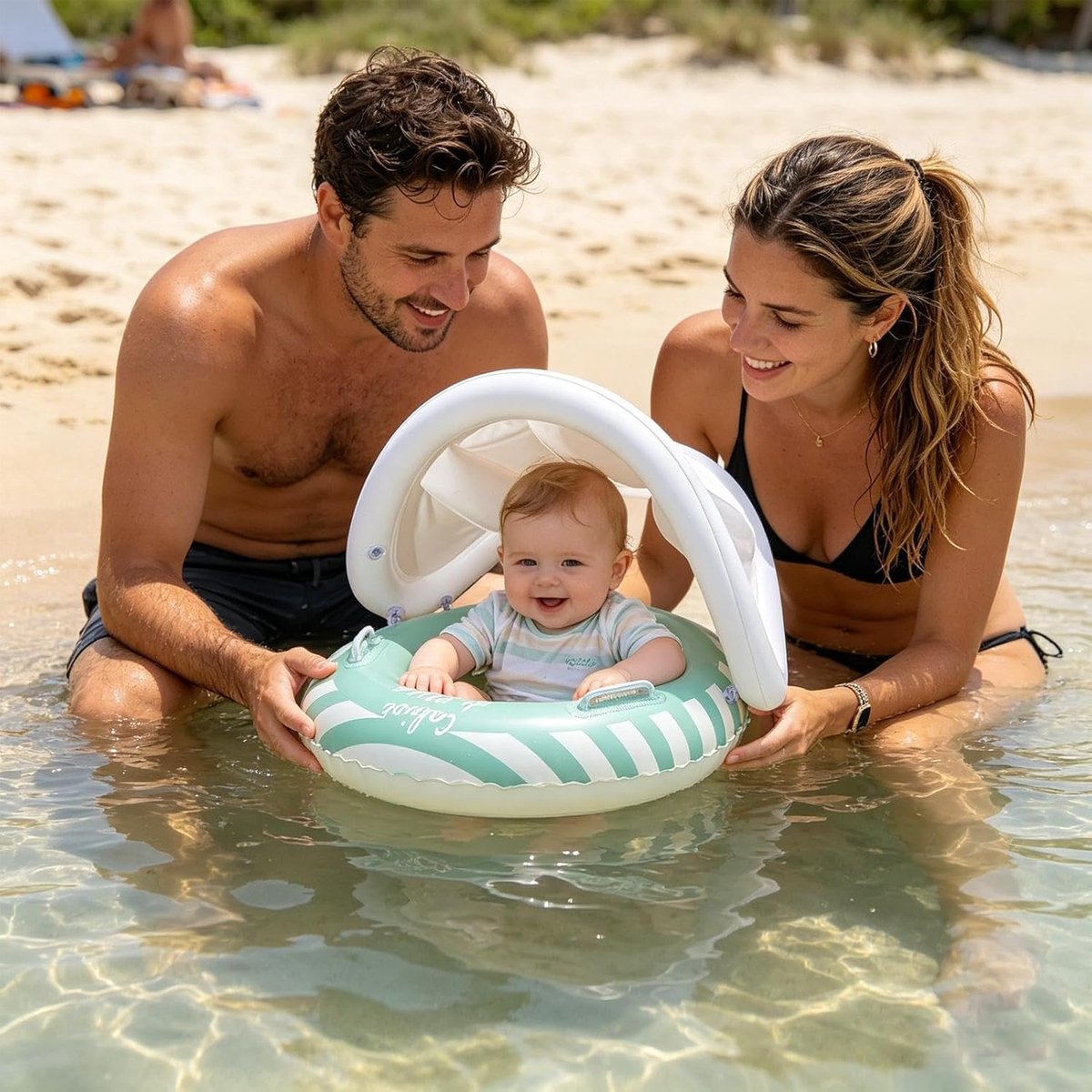 Opblaasbare zwemring - Drijfzitje baby - Waterpret kind - Met zonnekap - 55x52 cm - Groen – foto 4