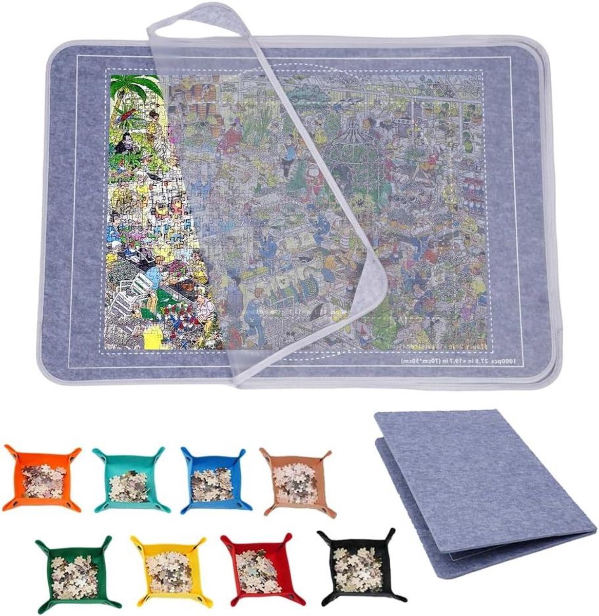 Puzzelmat - Puzzelplank - Puzzels Maken - Inklapbaar Met Bakjes - 1000 Stukjes - Grijs
