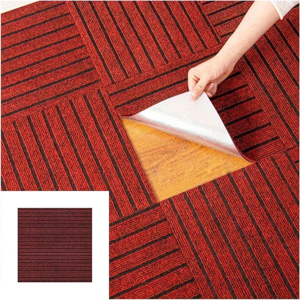Tapijttegels - Vloerbedekking - Ruimtes Vernieuwen - Zelfklevend Antislip - 30x30 cm - Roo