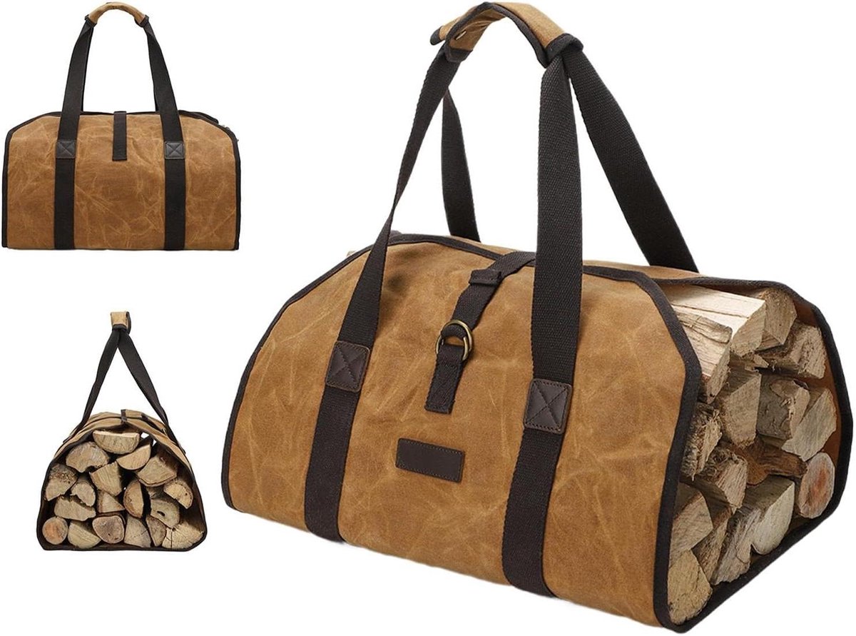 Brandhout Draagtas - Hout Opslag - Hout Transport - Waterbestendig Canvas - Grote Capaciteit - Geel