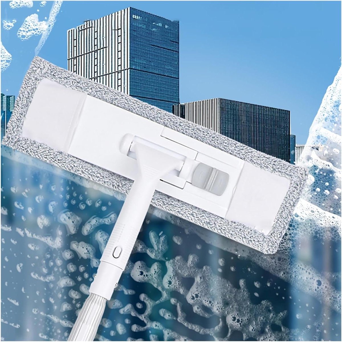 Raamreinigingsstaaf - Glazenwasser set - Hoge ramen wassen - 90° Hoekontwerp - Tot 12.2 meter - Wit