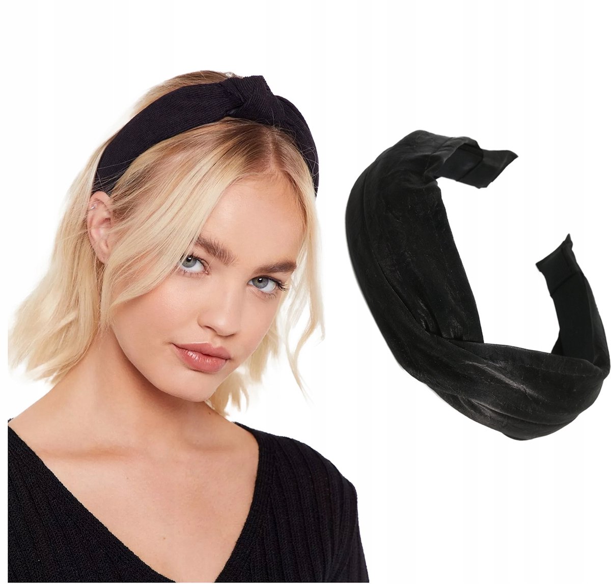 Zwarte Kunstleren Haarband met Knoop - Turban Stijl