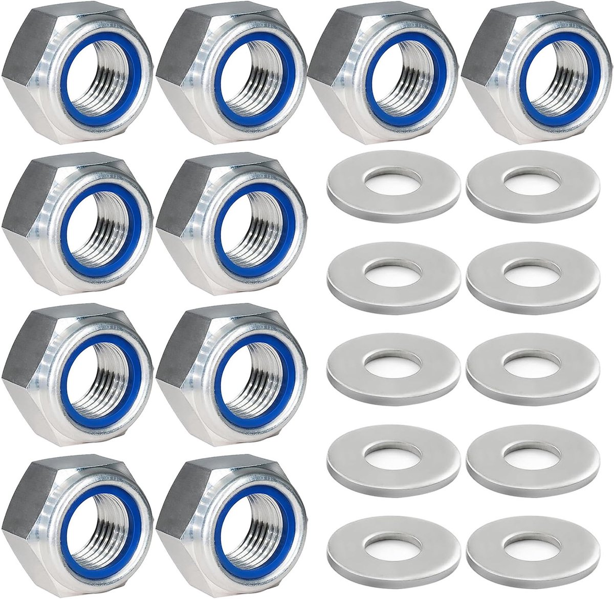 Dailygoods - M10 Moeren en Sluitringen Set - 20 Stuks Roestvrij Staal Zelfborgend