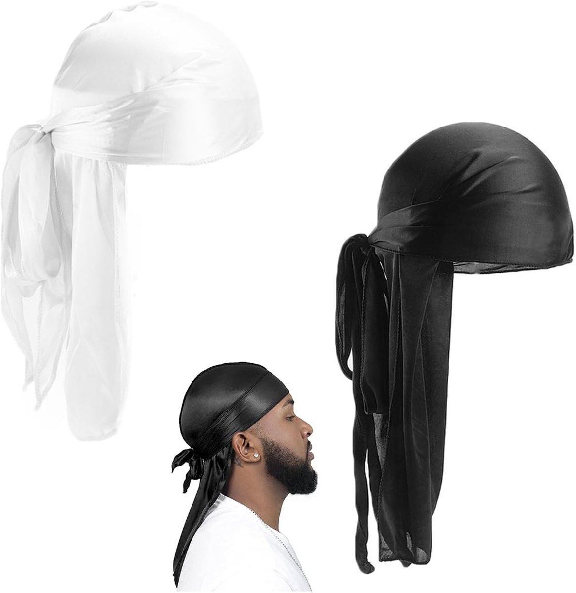 VLEMICO- Durag - Verstelbare lange band - Ademend polyester - Uniseks piratenhoed - Extra lange staart - Zacht en flexibel