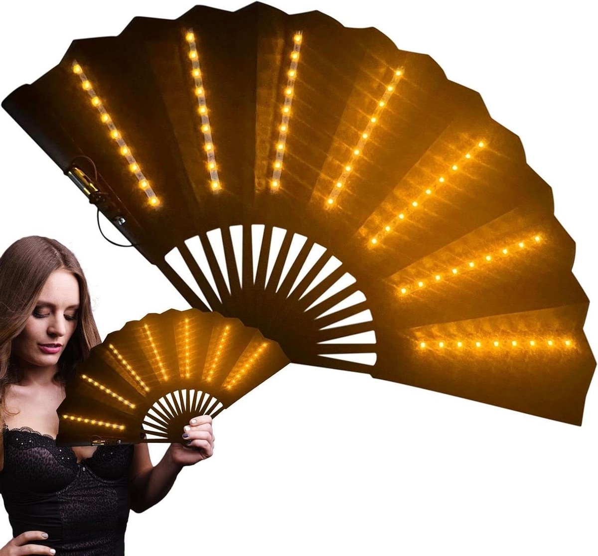 Opvouwbare LED Ventilator - Draagbare Hand Fan - Feestelijke Verlichting - 63 Heldere LED Lampjes