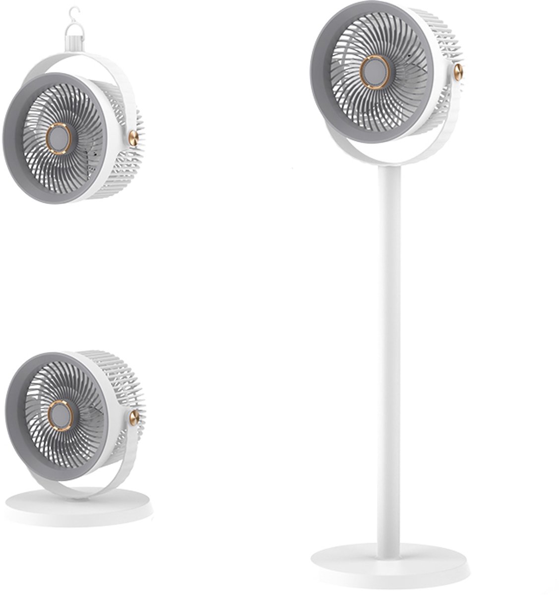 Statiefventilator-vloerventilator-1 stuk tafel ventilator geluidloos-Staande bureauventilator met 5 instelbare snelheden - in hoogte verstelbare vloerventilator - geschikt voor gebruik in studentenkamers/slaapkamers - grijs - 23,5 x 23,5 x 11,9 cm