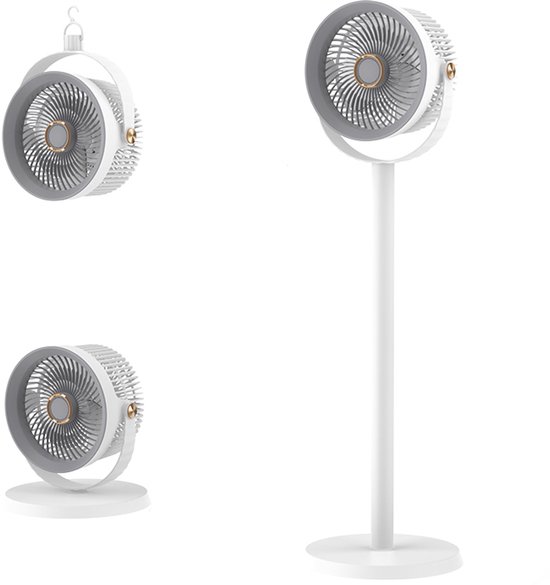 Statiefventilator-vloerventilator-1 stuk tafel ventilator geluidloos-Staande bureauventilator met 5 instelbare snelheden - in hoogte verstelbare vloerventilator - geschikt voor gebruik in studentenkamers/slaapkamers - grijs - 23,5 x 23,5 x 11,9 cm