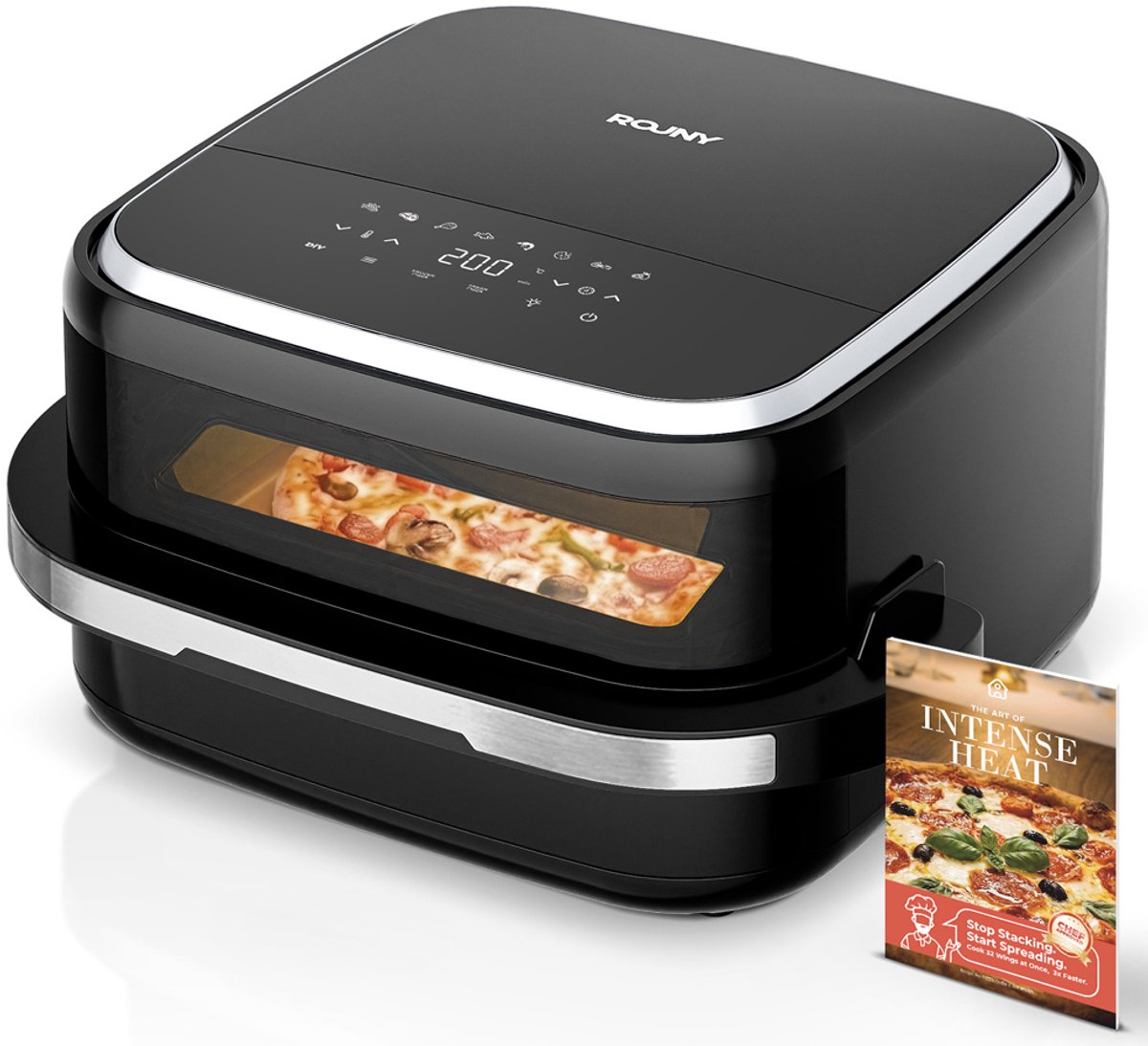 Pizza Oven-Airfryer Oven - Heteluchtfriteuse - 11-in-1 Programma’s - Dubbele Verwarming - 2200 W – Voor Keuken – 38,5 x 35 x 20,5 cm – Zwart