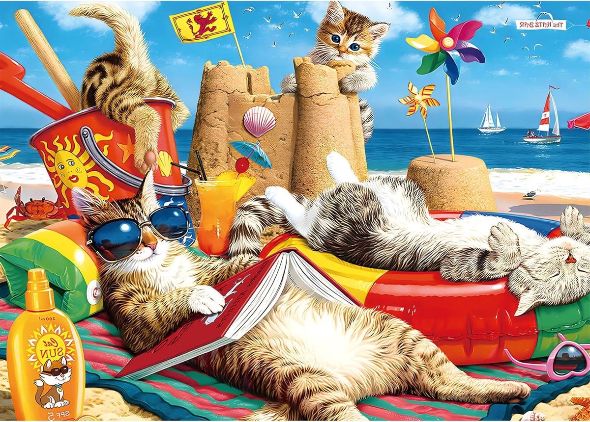 Legpuzzel Volwassenen - Grote Puzzel - Ontspanning Thuis - Precisie Gesneden Stukken - 1000 Stukjes - Strandkat