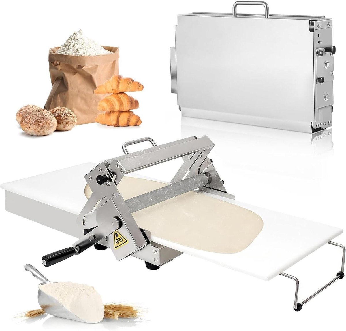 Handmatige deegpers - Deegroller machine - Gebak maken - Instelbare dikte - 0-25mm - Zilver