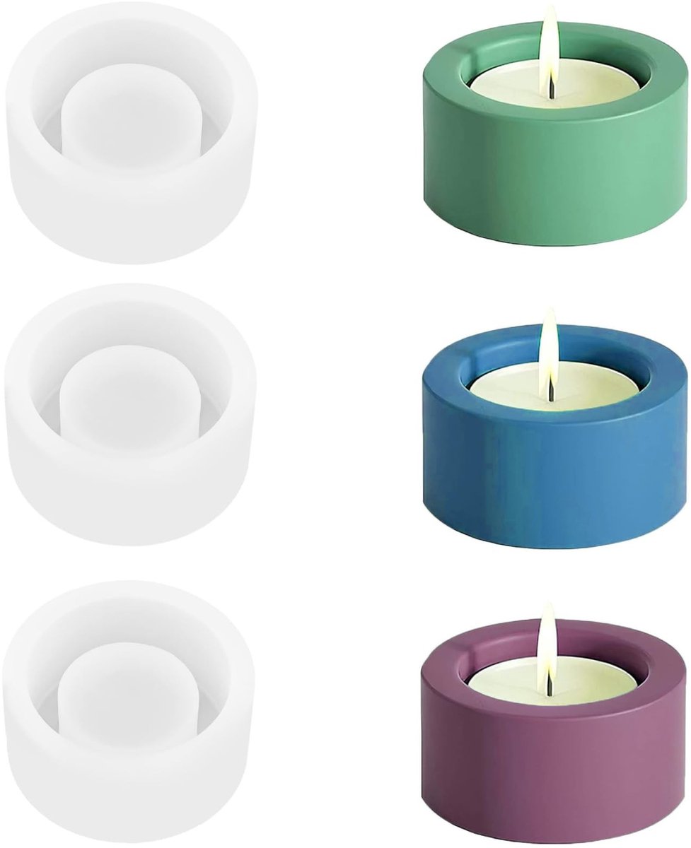 JHUBERS- Siliconenvorm Kandelaar - Set van 3 - Afmetingen 7,3 x 3,5 cm - DIY Theelichthouder - Beton Kandelaar - Huisdecoratie - Nieuwjaarsgeschenk