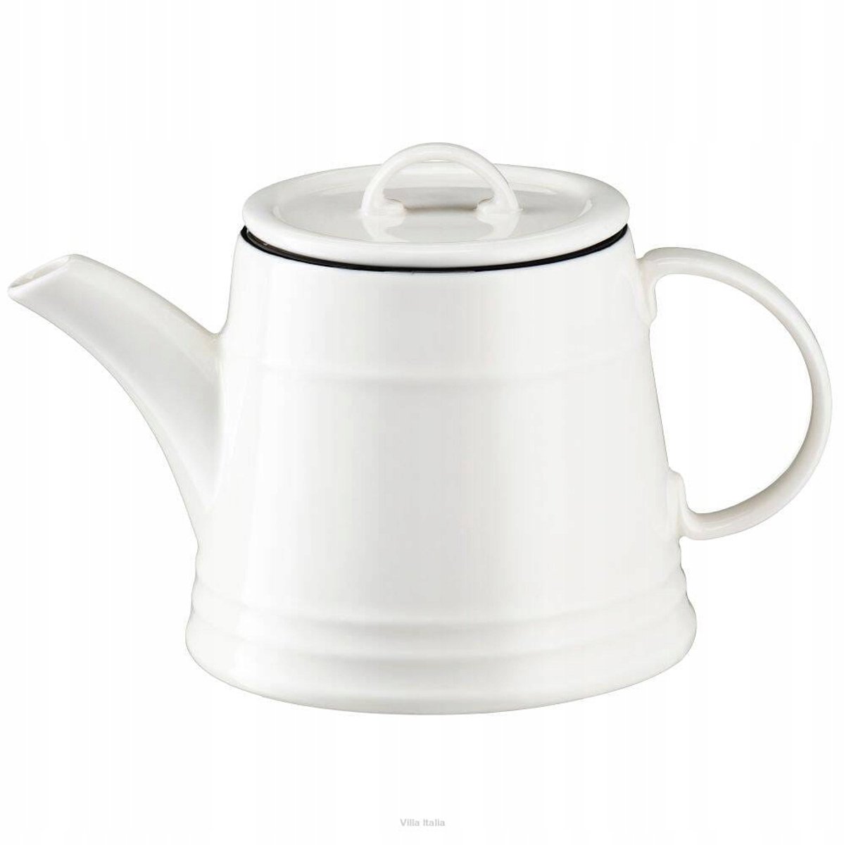 Villa Italia Nostalgia Theepot 900 ml - Wit met Zwarte Rand