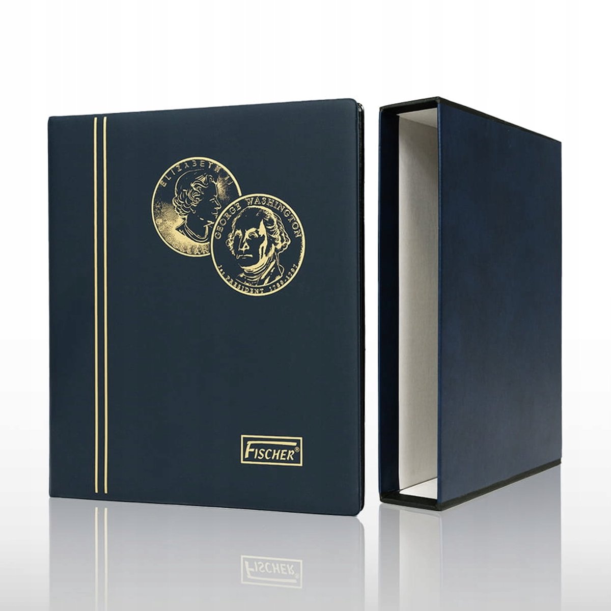 Fischer Premium Muntalbum voor 224 Munten met Beschermhoes - Marineblauw
