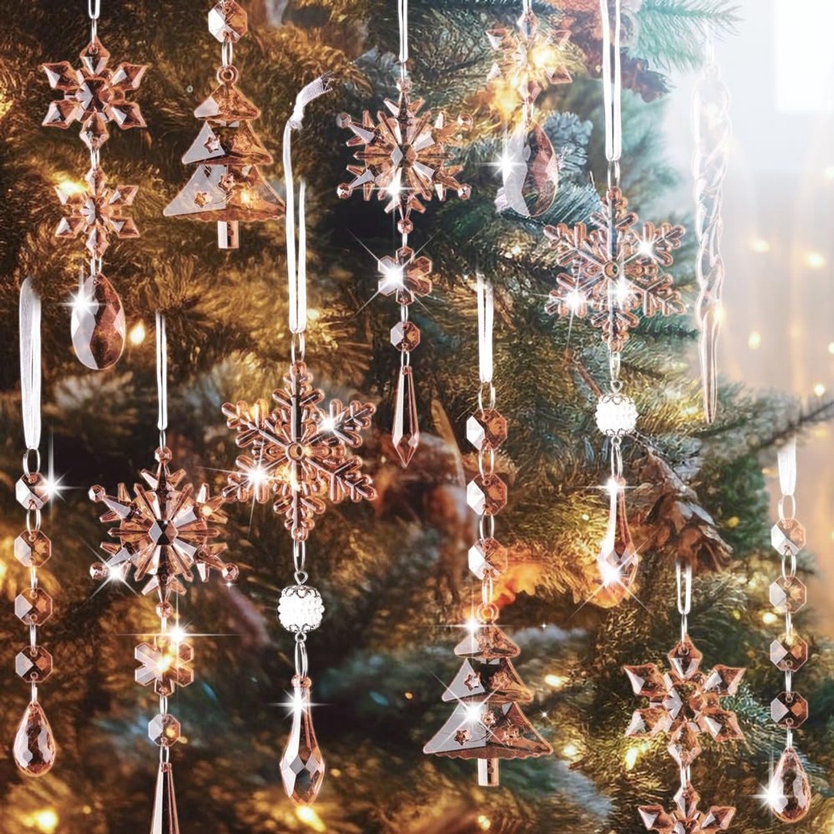 Dailygoods- Kerstversieringen 26-delige Set - Acryl Ornamenten - Sneeuwvlok/IJspegel Decoraties - Hangende Pendants - Duurzaam - Geschikt voor Binnen/Buiten - Kerstornamenten