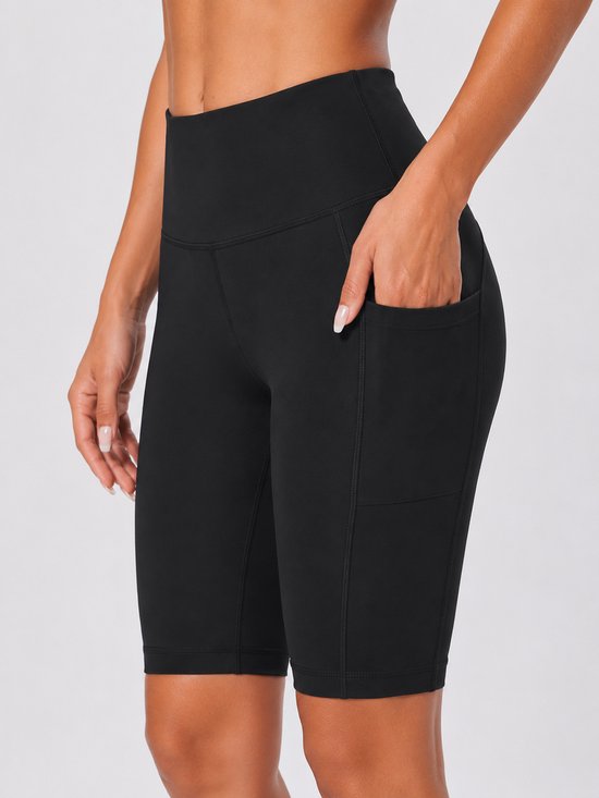 SparkNine Novashort korte sportbroek dames - fitness short - half lang - L - zwart - hoge taille - met zakken - squatproof van Merkloos — afbeelding 2