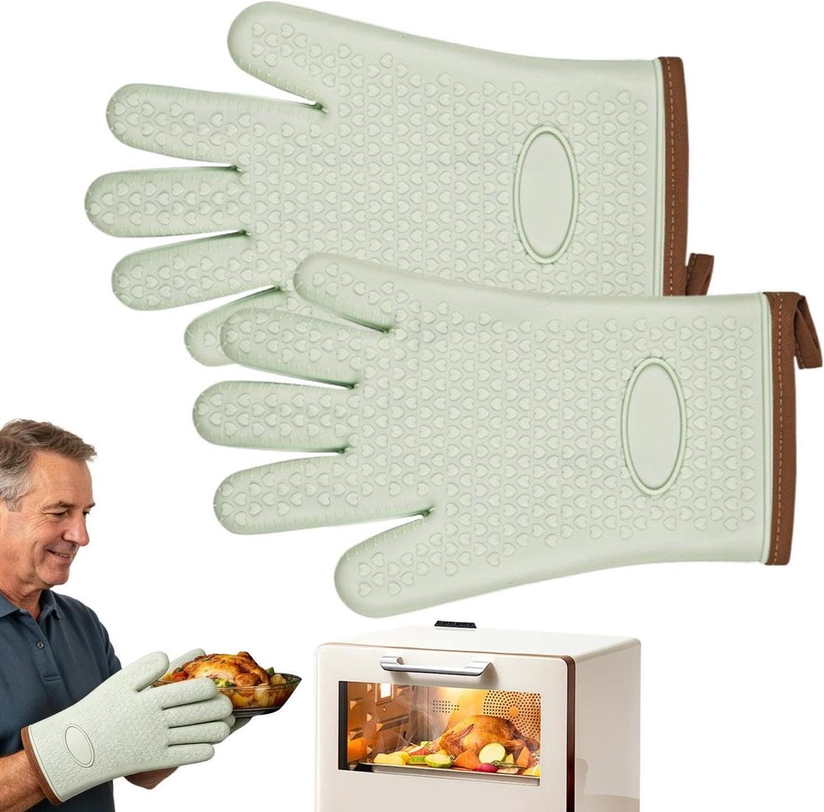 Ovenwanten Set - Keukenhandschoenen - Veilig Koken - Versterkte Siliconen - 2 Stuks - Groen