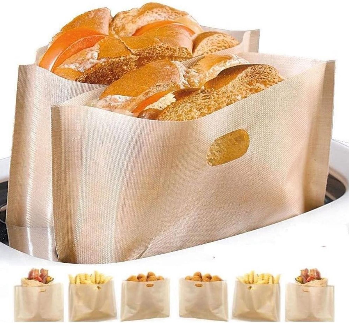 Broodrooster Zakken Herbruikbare Zakken Sandwich Verwarmen Non-stick Coating 17x19 cm Grijs